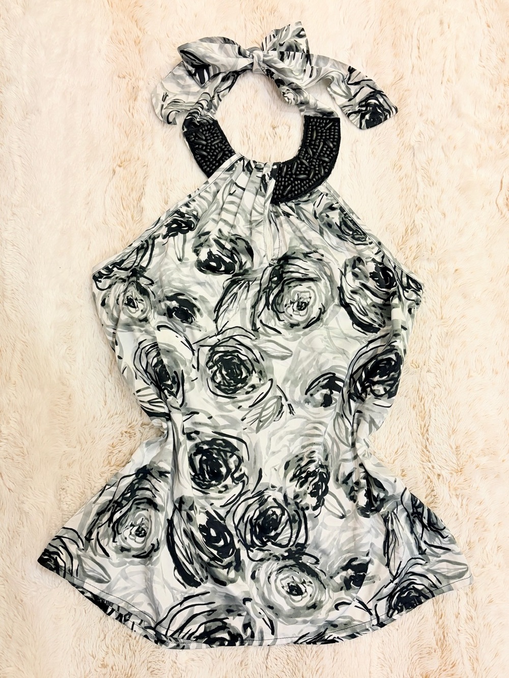 🤍 Vintage Y2K IZ Byer Floral Halter Top Beaded Neckline Fairycore Going Out Euro